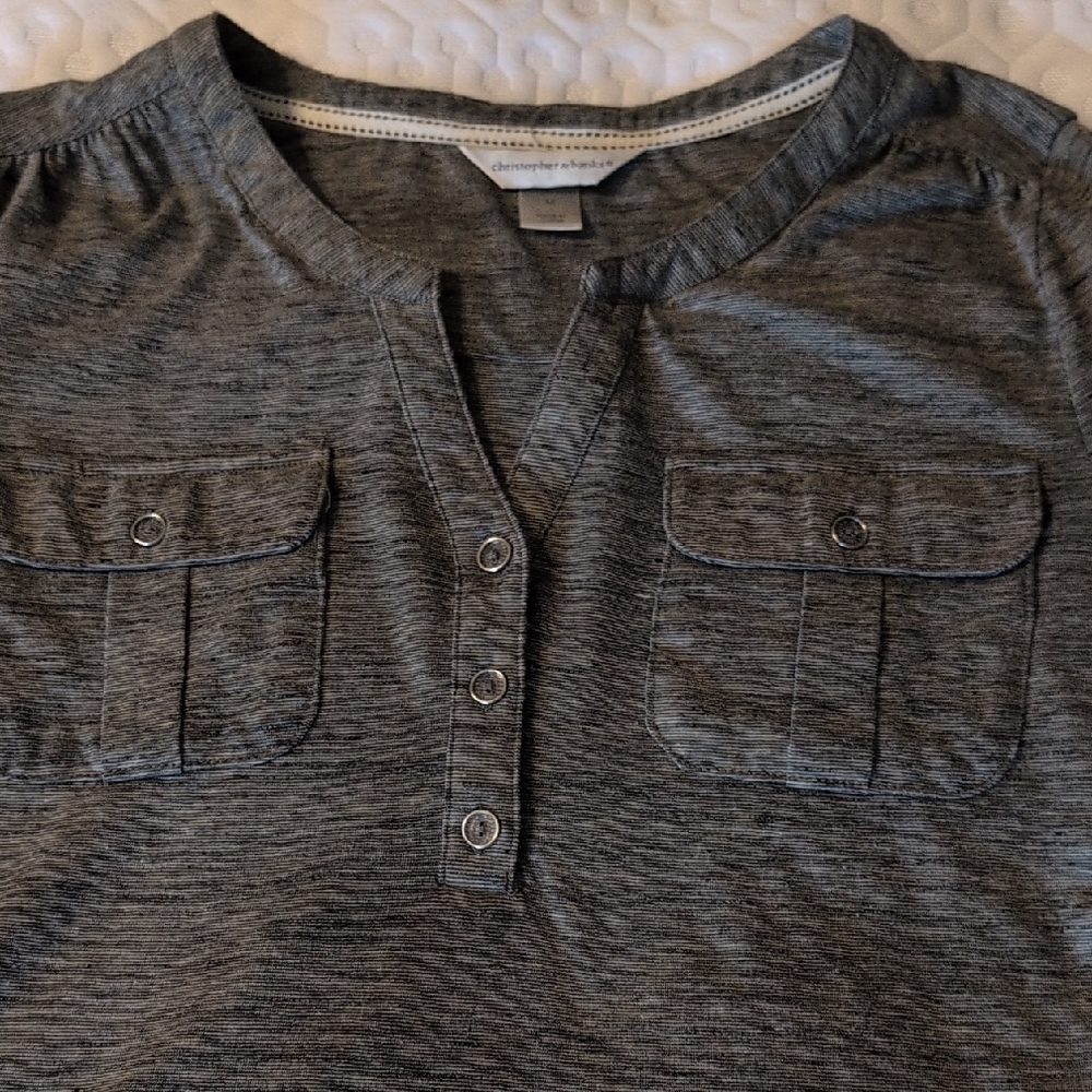 Christopher & Banks Charcoal Button-Up Blouse